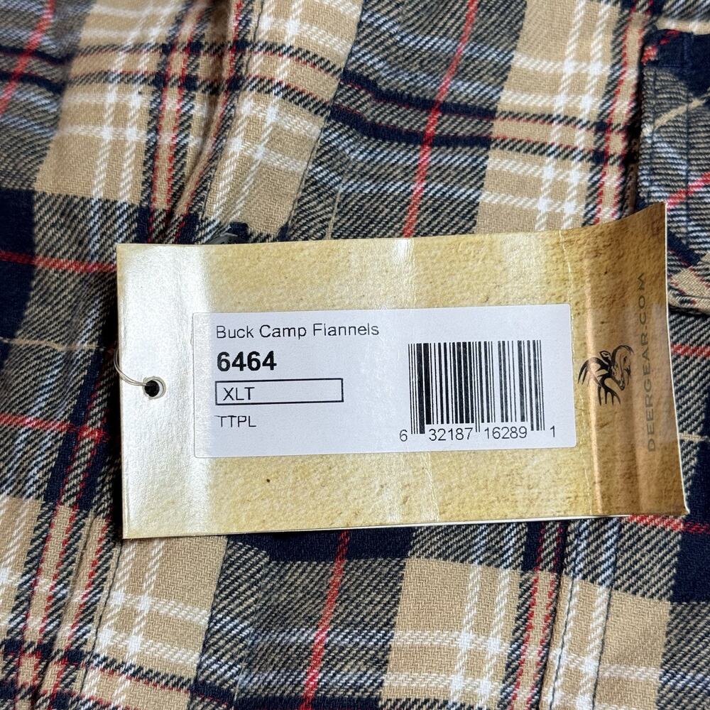 NWT Legendary Whitetails Mens XLT Buck Camp Flannel Shirt Navy Tan Plaid 6464 - Picture 7 of 16